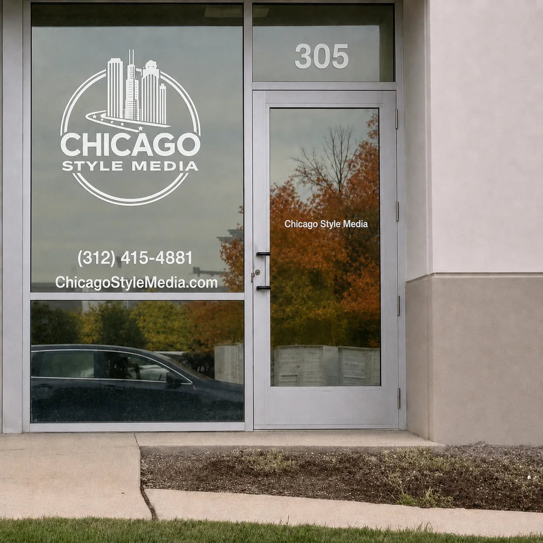 Chicago Style Media office entrance at Suite 305 in Lake Barrington, Illinois