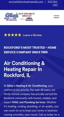 Updated Gilley's Heating and Air mobile website after Chicago Style Media redesign and SEO improvements